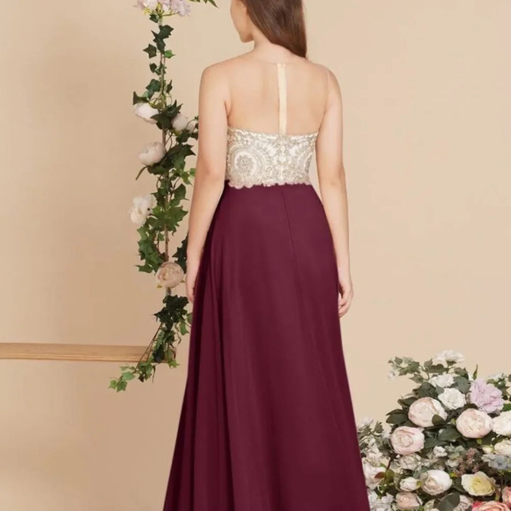 Babyonline D.R.E.S.S. Sequin Rhinestone Insert Floral Embroidered Chiffon Prom S - Picture 10 of 11